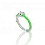 Platinum plated silver  925° ring with green enamel  (code FC002668)